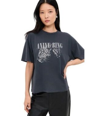 Anine Bing Women's Black Leopard Cohen Tee